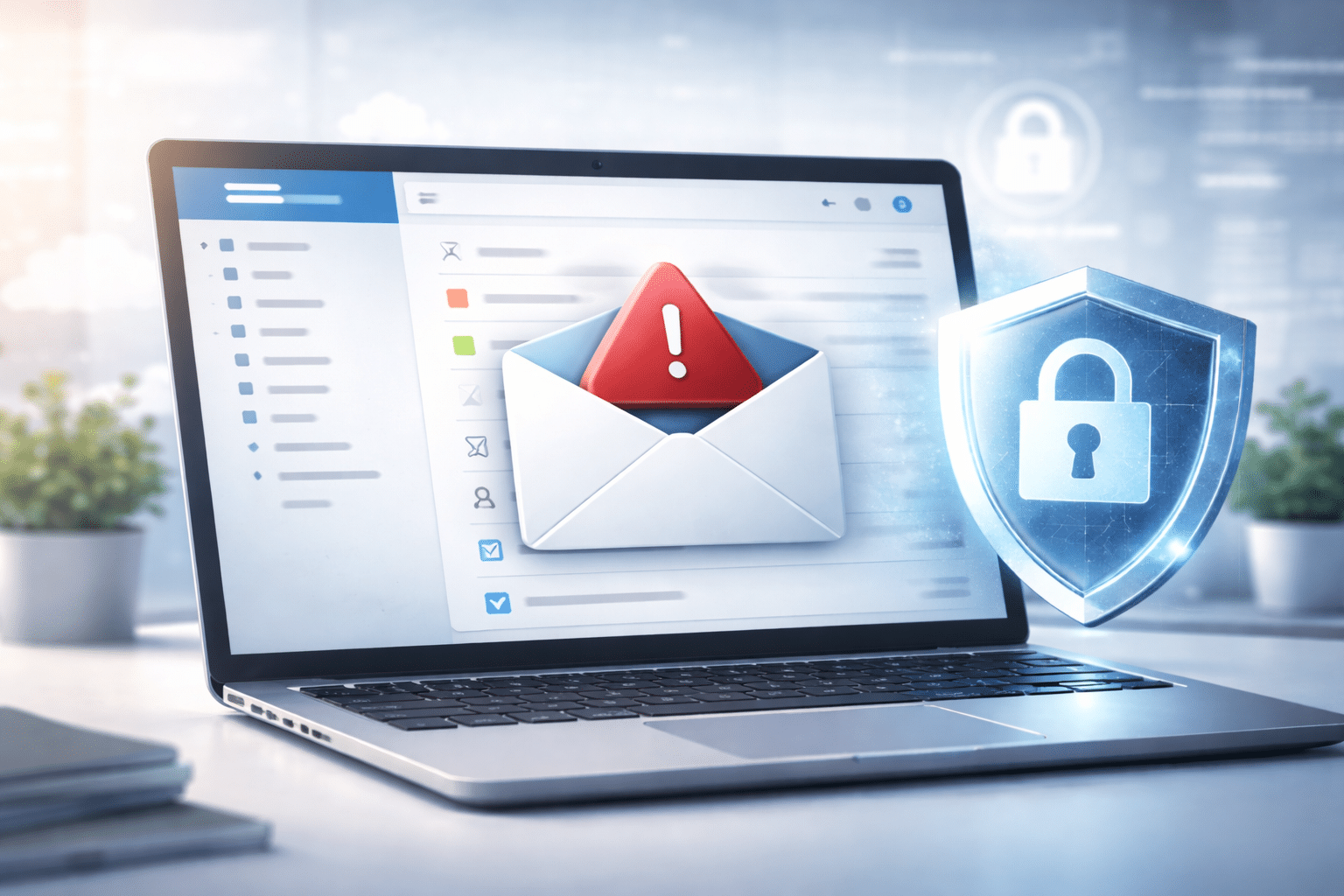Laptop displaying email security warning